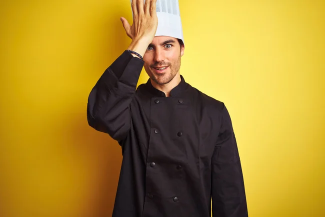Chef with hand on head